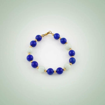 Bracelet of white Jade and Lapiz Lazuli - Jade Maya