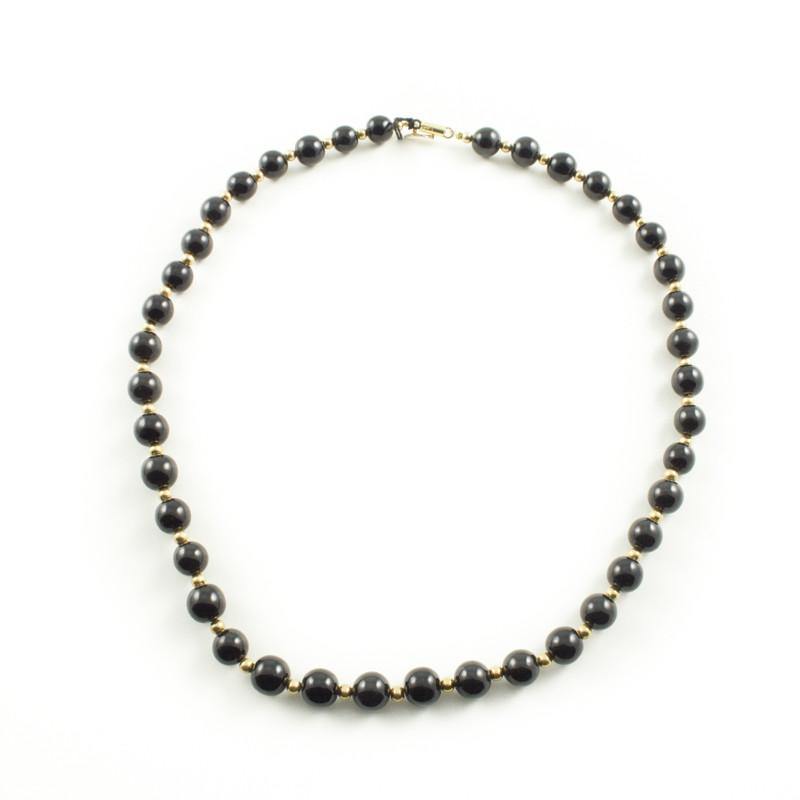 Black Jade Bead Necklace with Goldfilled Beads - Jade Maya
