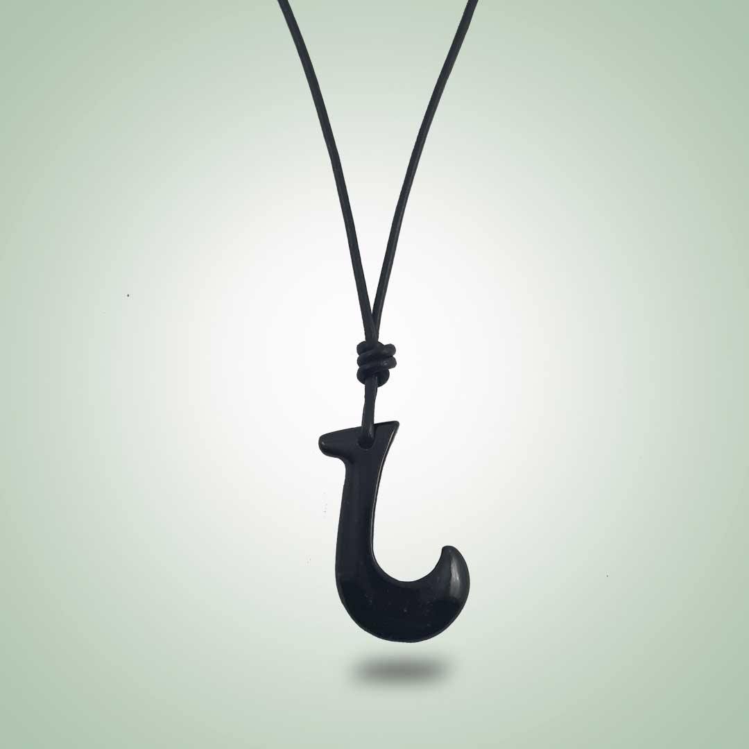 black jade fish hook Fish Hook Leather Necklace