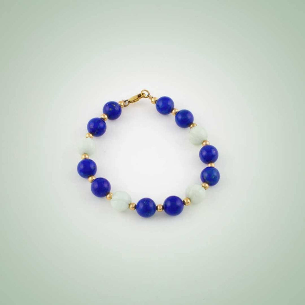 Bracelet of white Jade and Lapiz Lazuli - Jade Maya