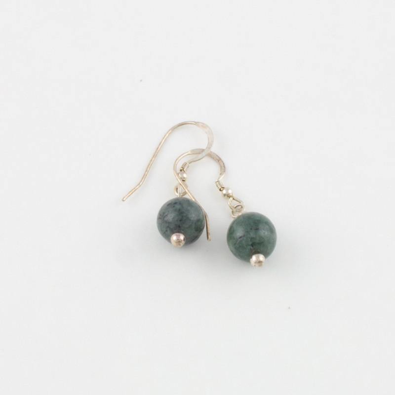 Dark Green Single Bead Earrings - Jade Maya