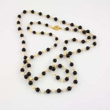 Extra Long Necklace in Black Jade and Pearls - Jade Maya